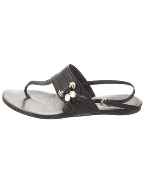 Gucci Women's Black Leather Slingback Thong Sandals